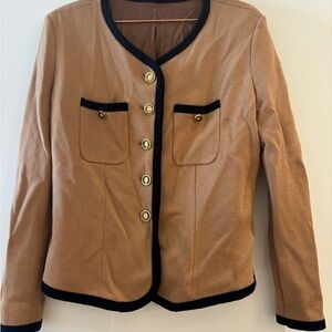 Women's Tan Cardigan/Blazer with Navy Trim